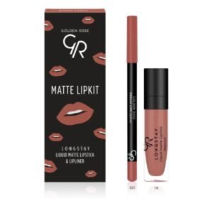 مجموعة جولدن روز للشفاه: أحمر شفاه مع محدد متناغم بدرجة وارم سابل دافئة.