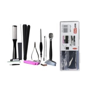 مجموعة العناية بالأظافر والبدكير الاحترافية من بست ون - 12 قطعة باللون الأسود الفاخر